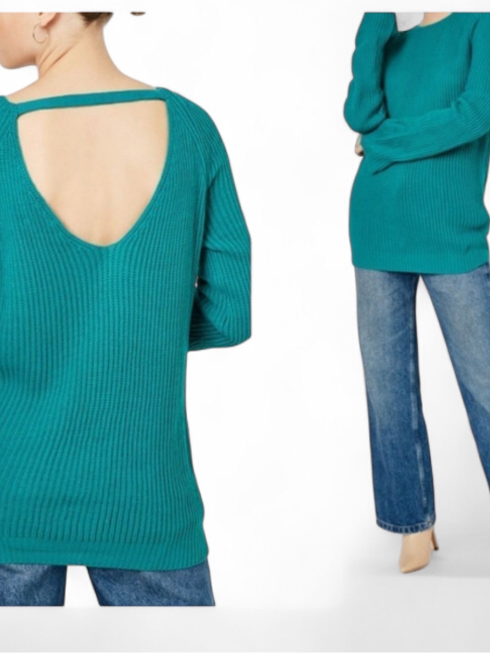 Hayden LA Teal Open Back Sweater, Women's Size S